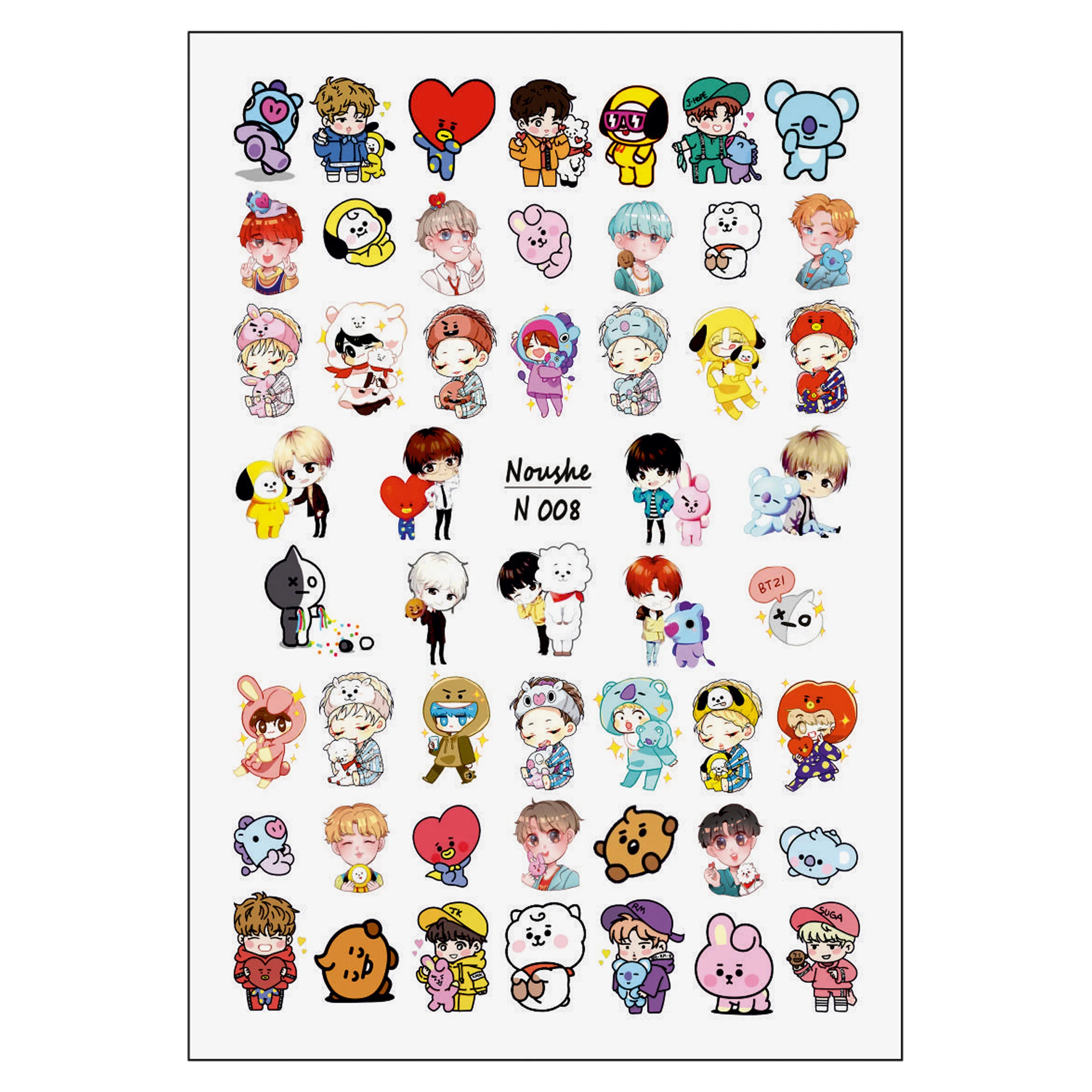 لنز ناخن طرح BT21 و BTS کد N008 با تصاویر اعضا و شخصیتهای کارتونی