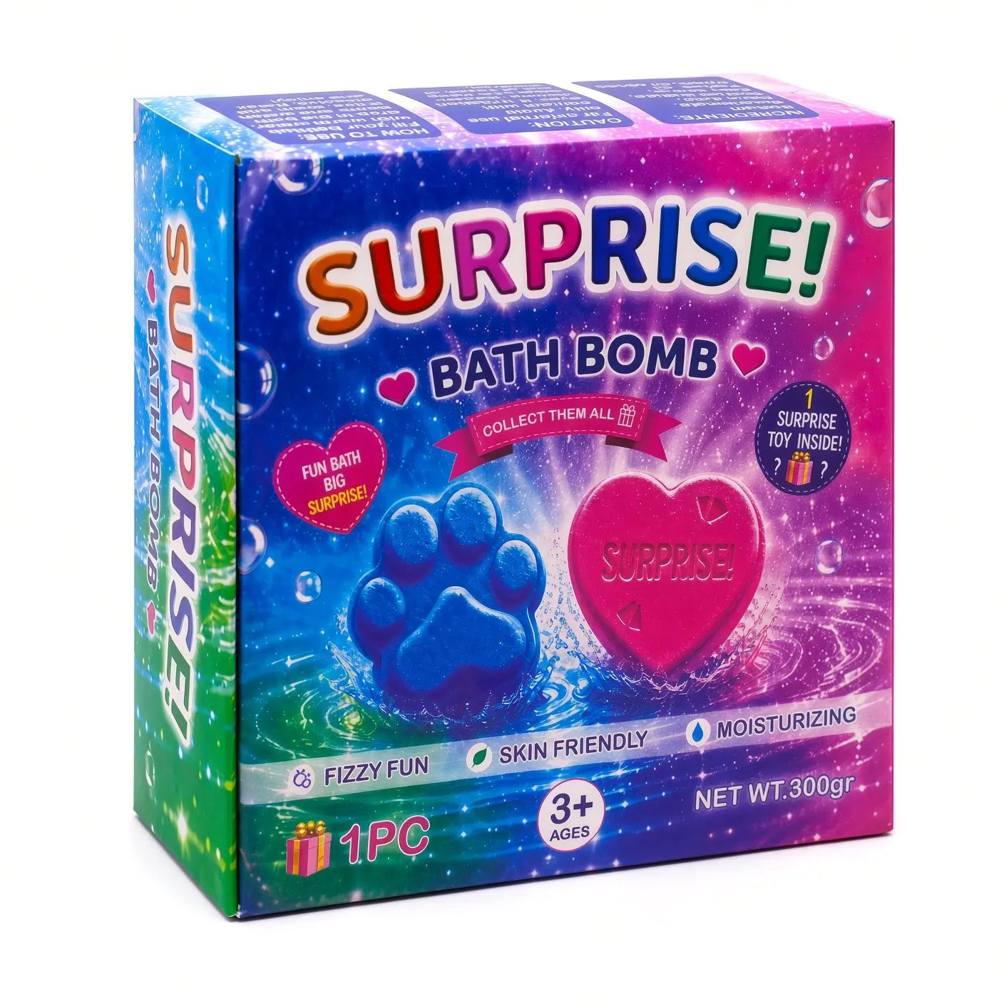 بمب حمام شانسی سورپرایز مدل Surprise Bath Bomb با جایزه فیگور نمای بسته بندی